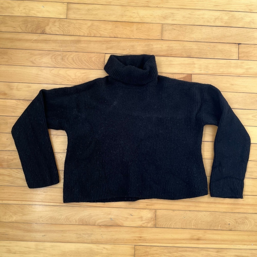 Lilysilk Black Ribbed Turtleneck Sweater Womens Medium Drop Shoulder Relaxed Fit